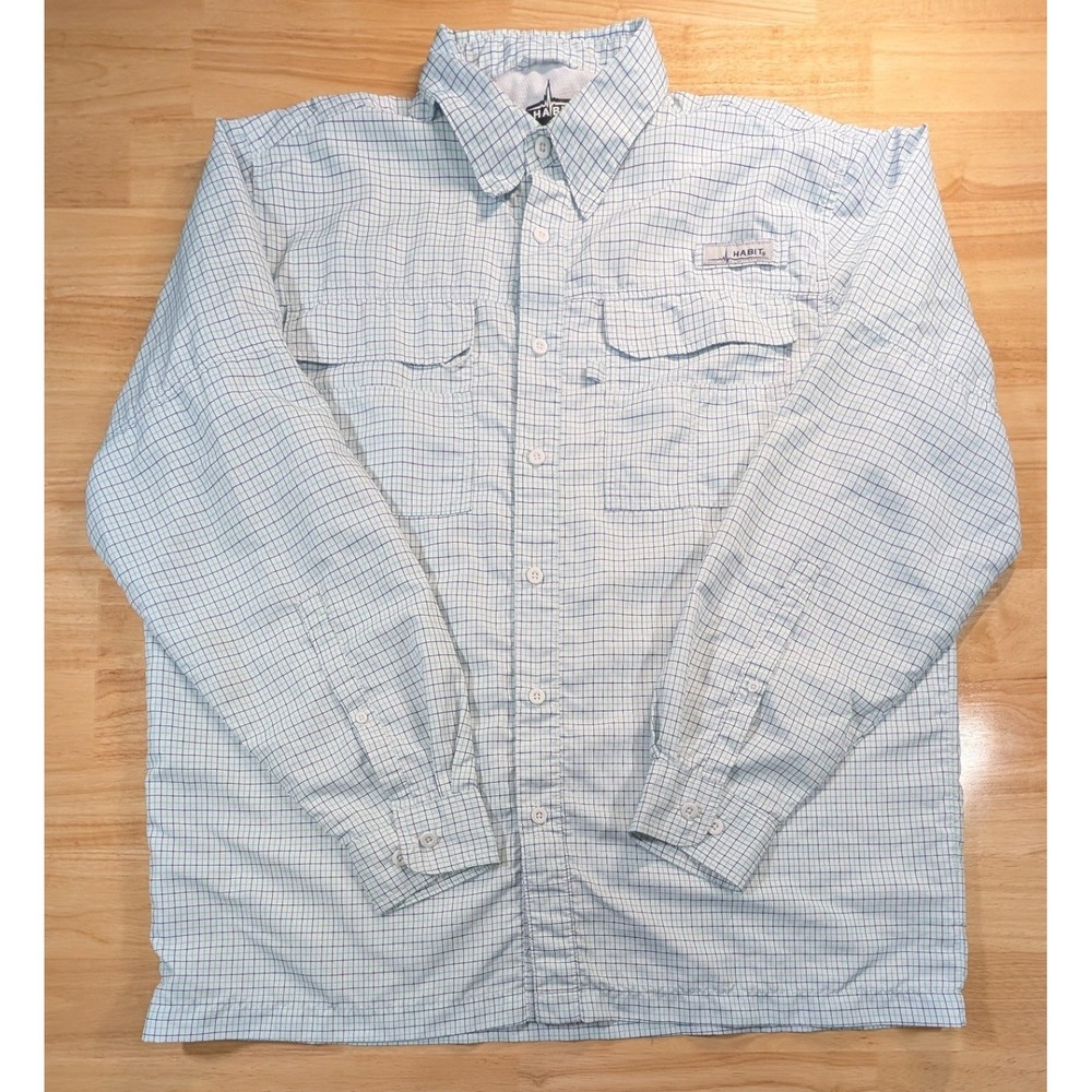 Habit Mens Fishing Shirt Large Green Dockside Check Long Sleeve UPF 40 Vented